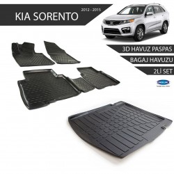 Kia Sorento 3D Havuz Paspas +3D Bagaj Havuzu 2li Set Siyah 2012-2015